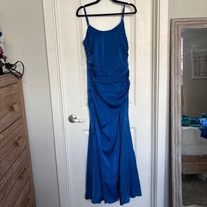 Floor length blue dress